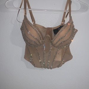 Windsor, nude rhinestone crop top